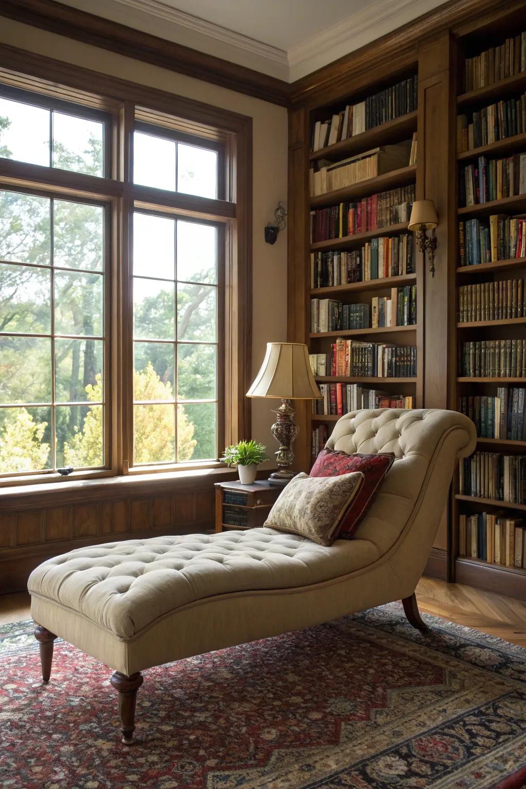 A cozy chaise lounge set for relaxation.