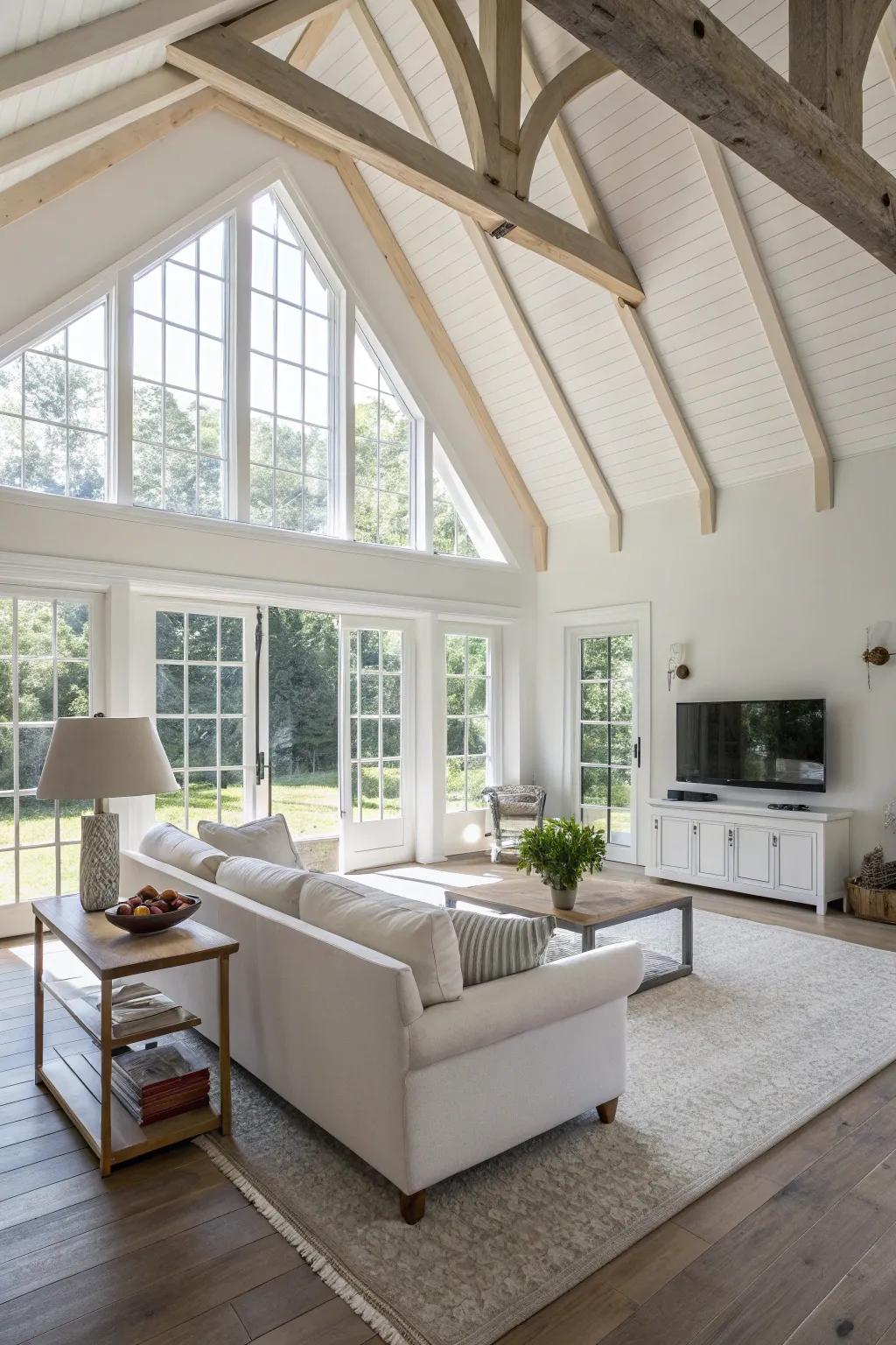Open designs maintain airy and inviting high ceiling rooms.