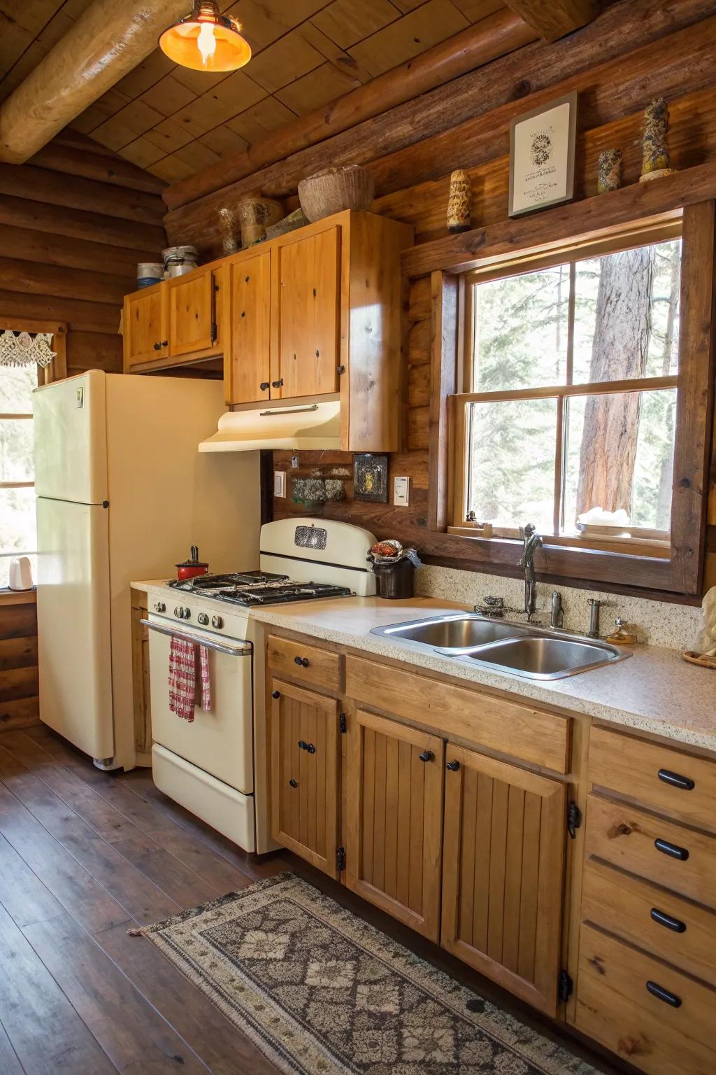 Charming vintage-inspired appliances in a country kitchen environment.