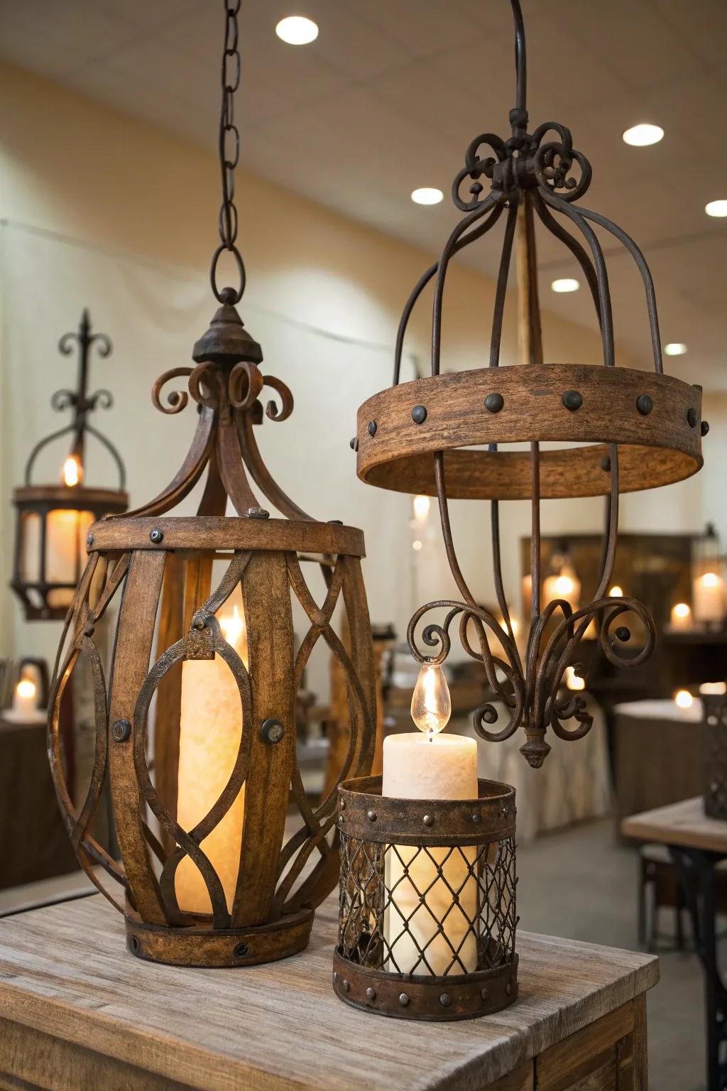 Rustic lighting fixtures enrich the Western ambiance.