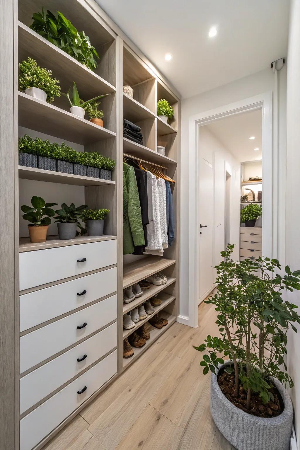 Greenery adds freshness and coziness.