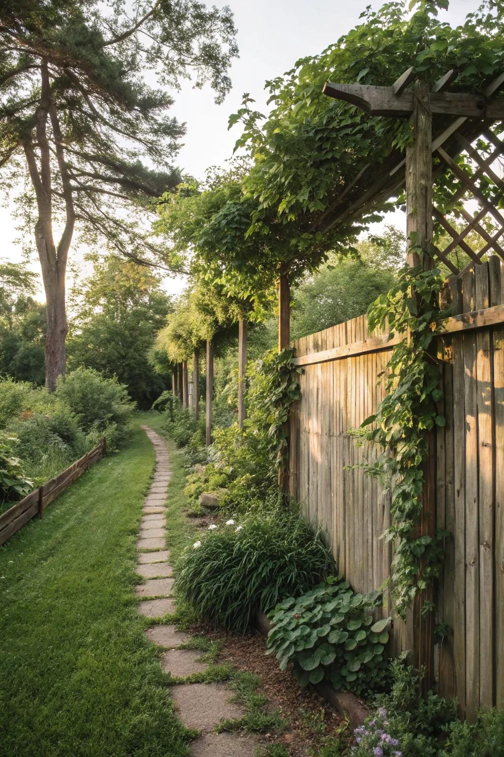 A wooden fence offers structure and privacy.