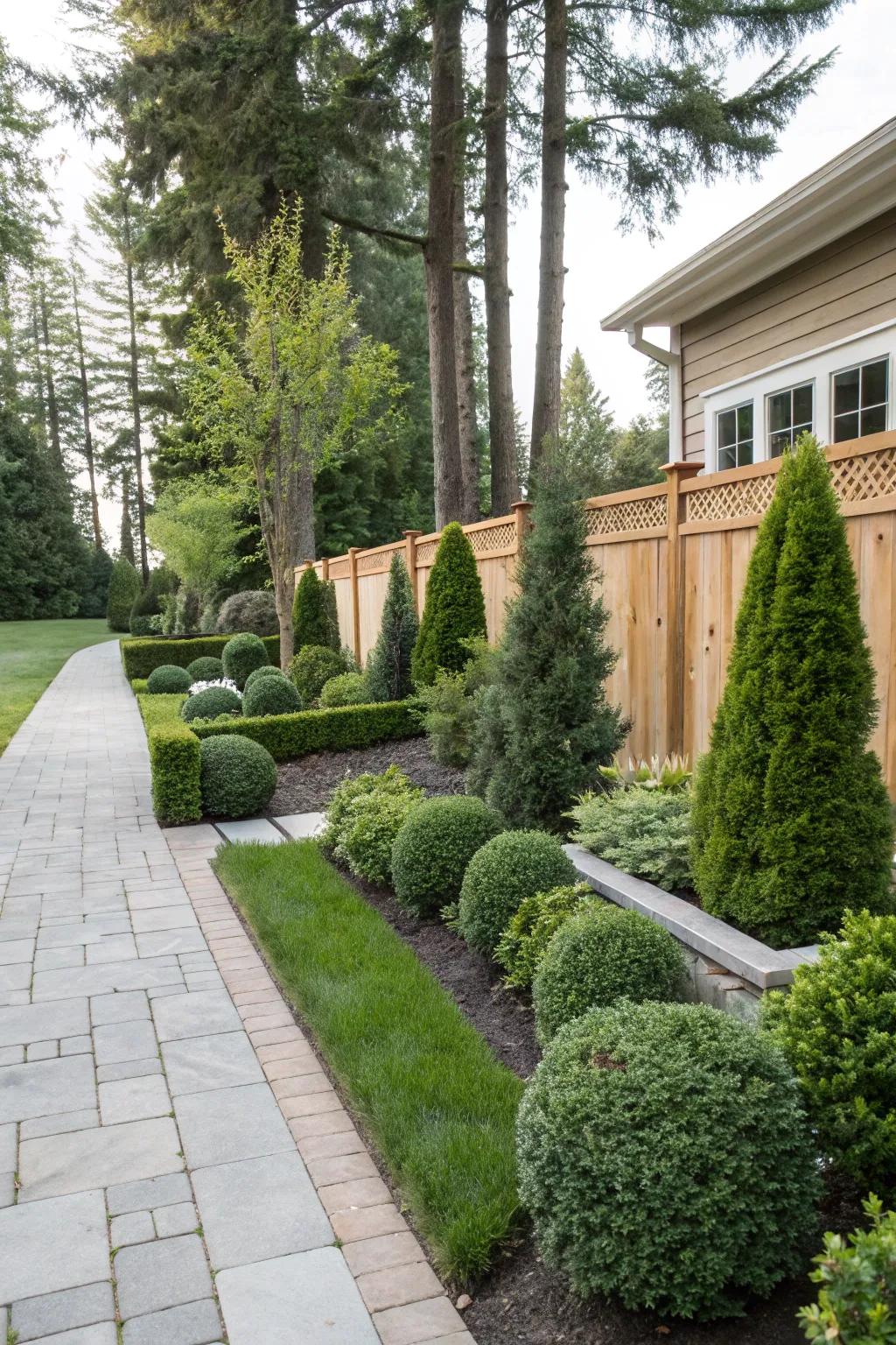 Evergreen bushes provide steady beauty year-round.