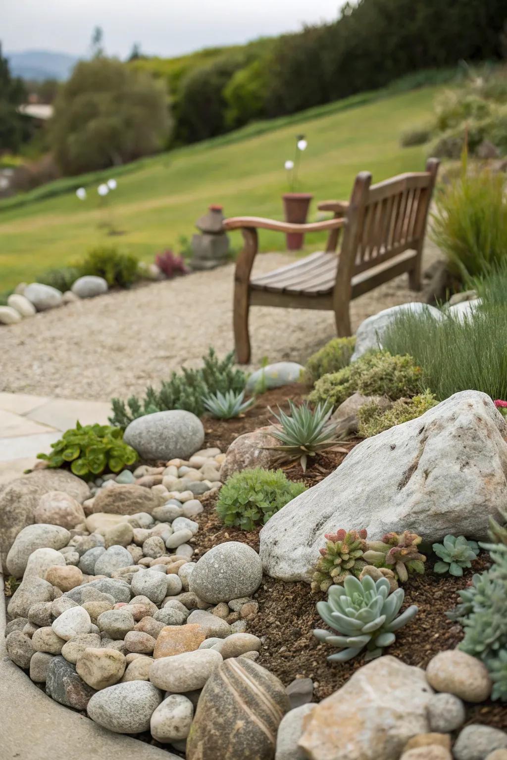 Design a fascinating rock garden retreat with pebble stones.
