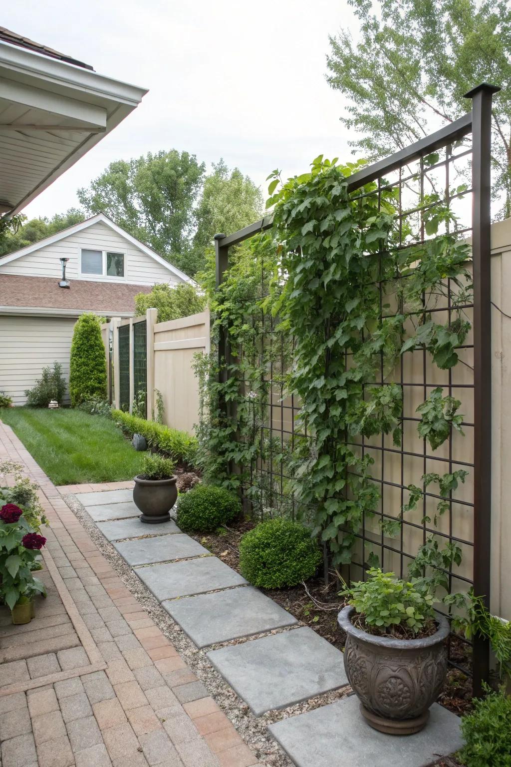 A privacy screen offers privacy and supports climbing plants.