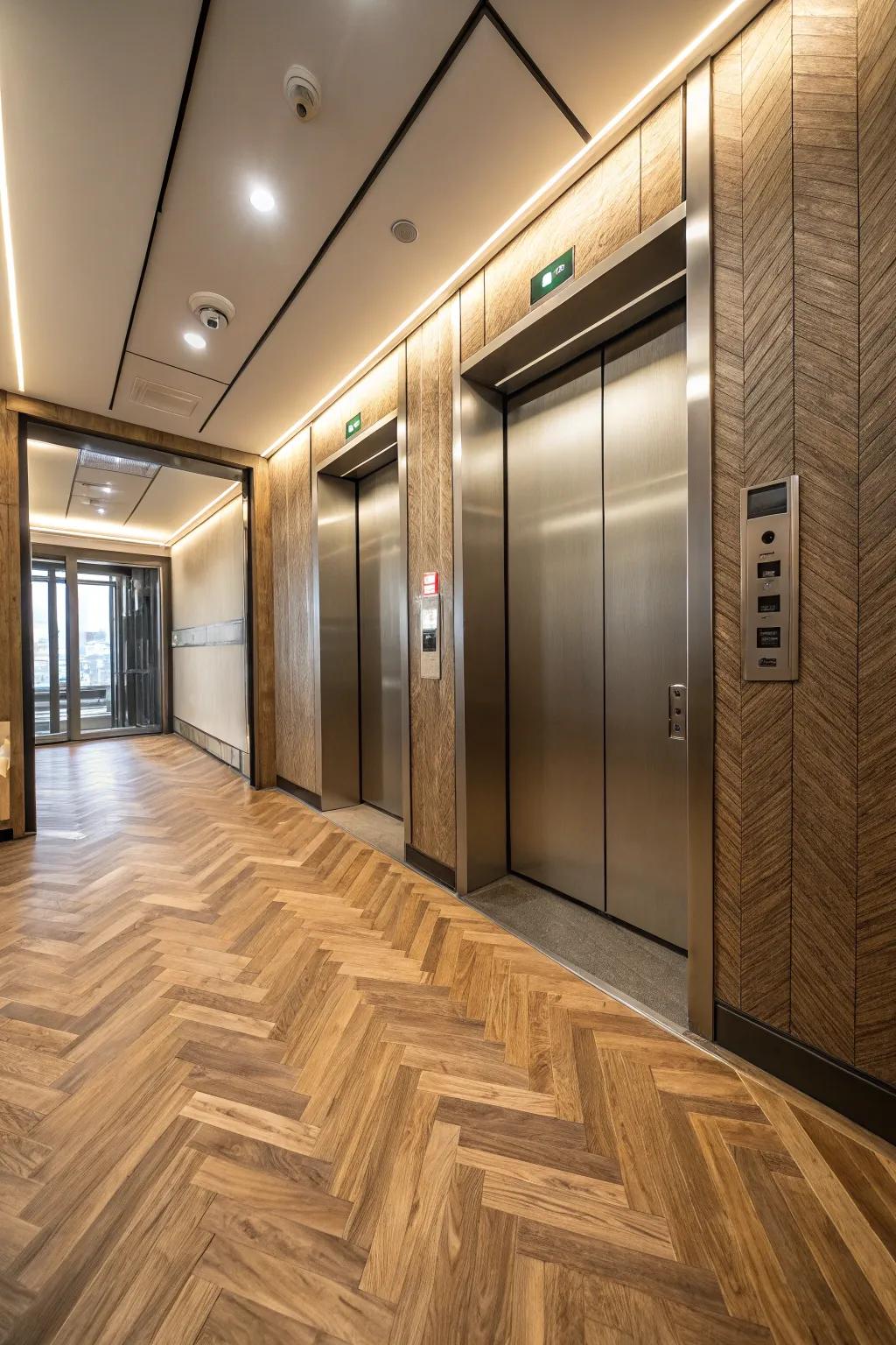 Detailed flooring introduces a touch of elegance and exceptional craftsmanship.