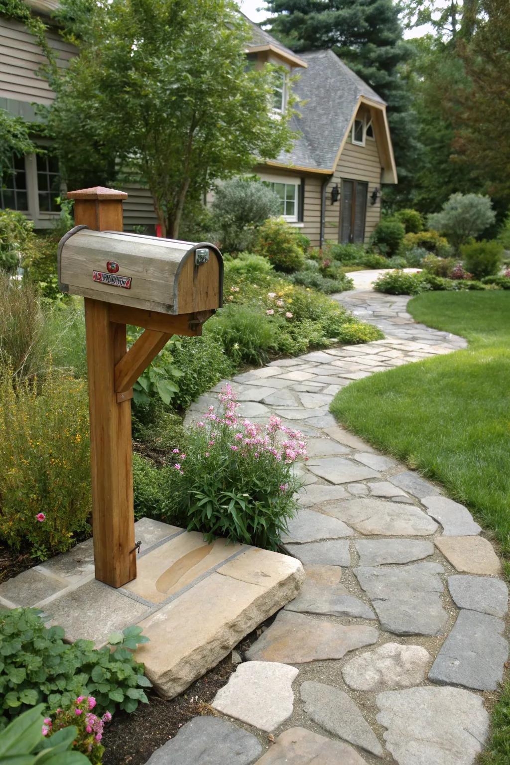 Achieve a seamless integration by linking your mailbox with a walkway.