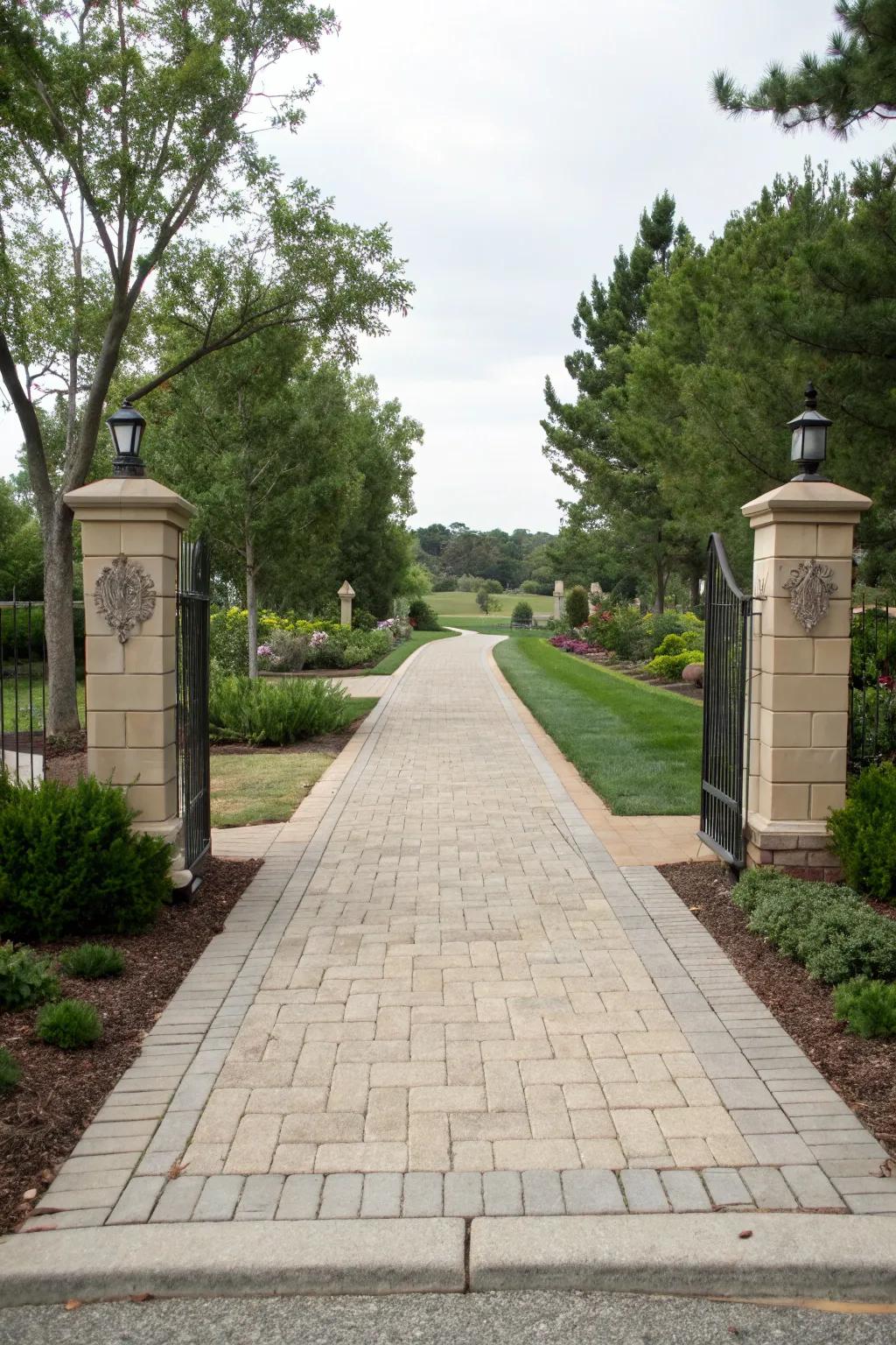 Stylish pathways leading visitors toward the entrance.