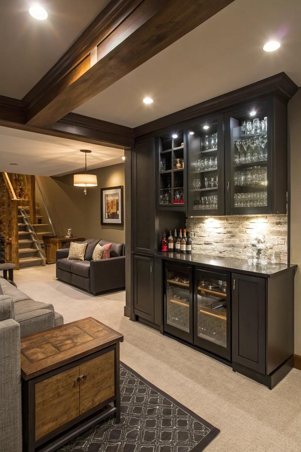 Elevate your entertaining game with a personalized mini bar in your man cave.