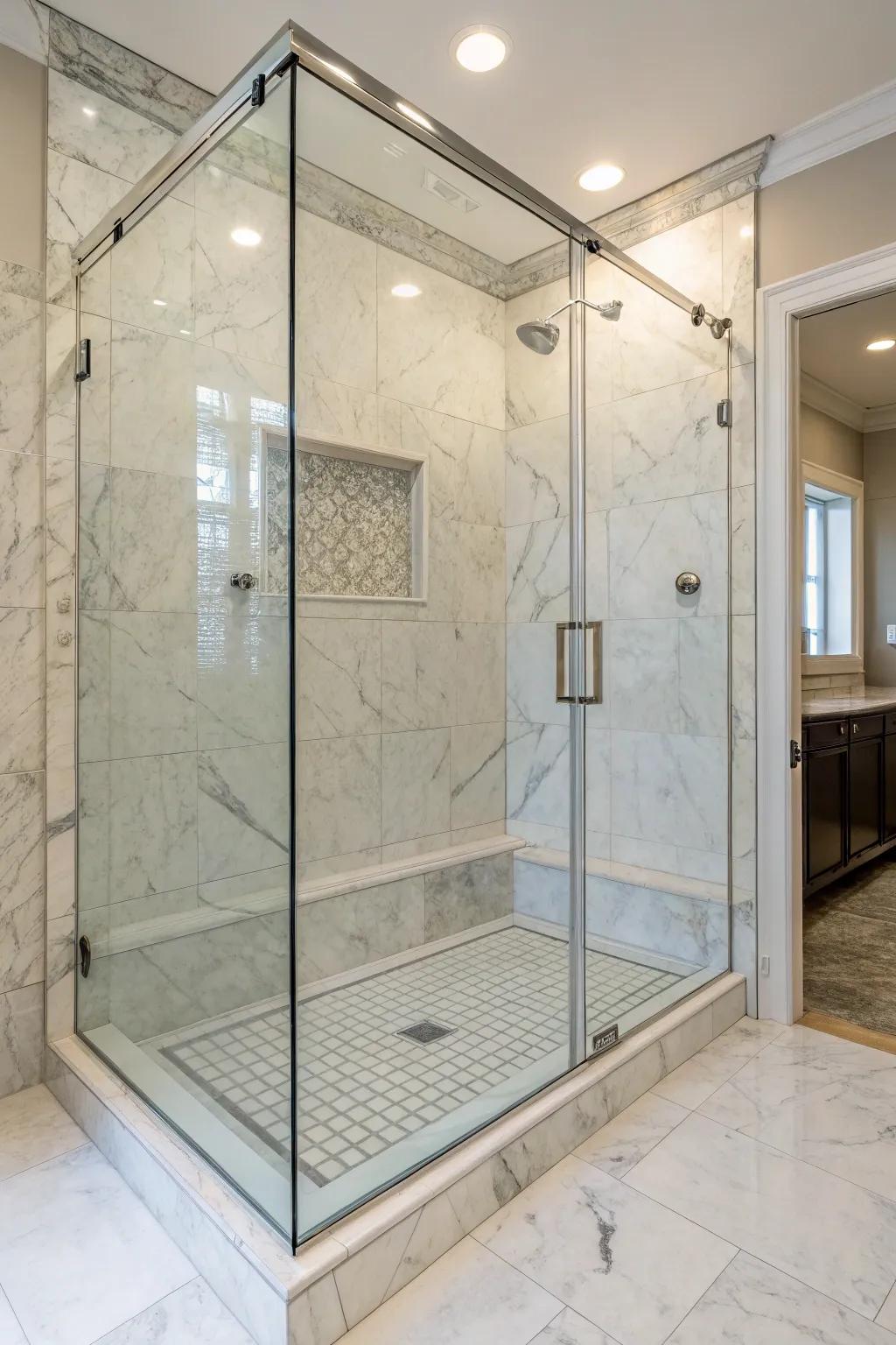 Clear panels permit your marble tiles to take center stage.