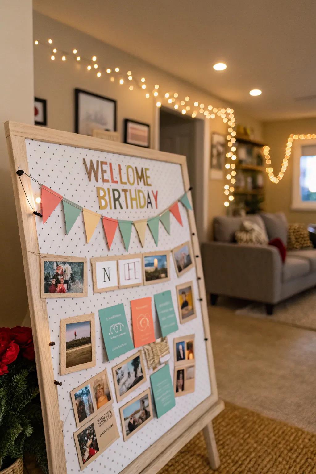 An interactive birthday board that invites guests to share their wishes.
