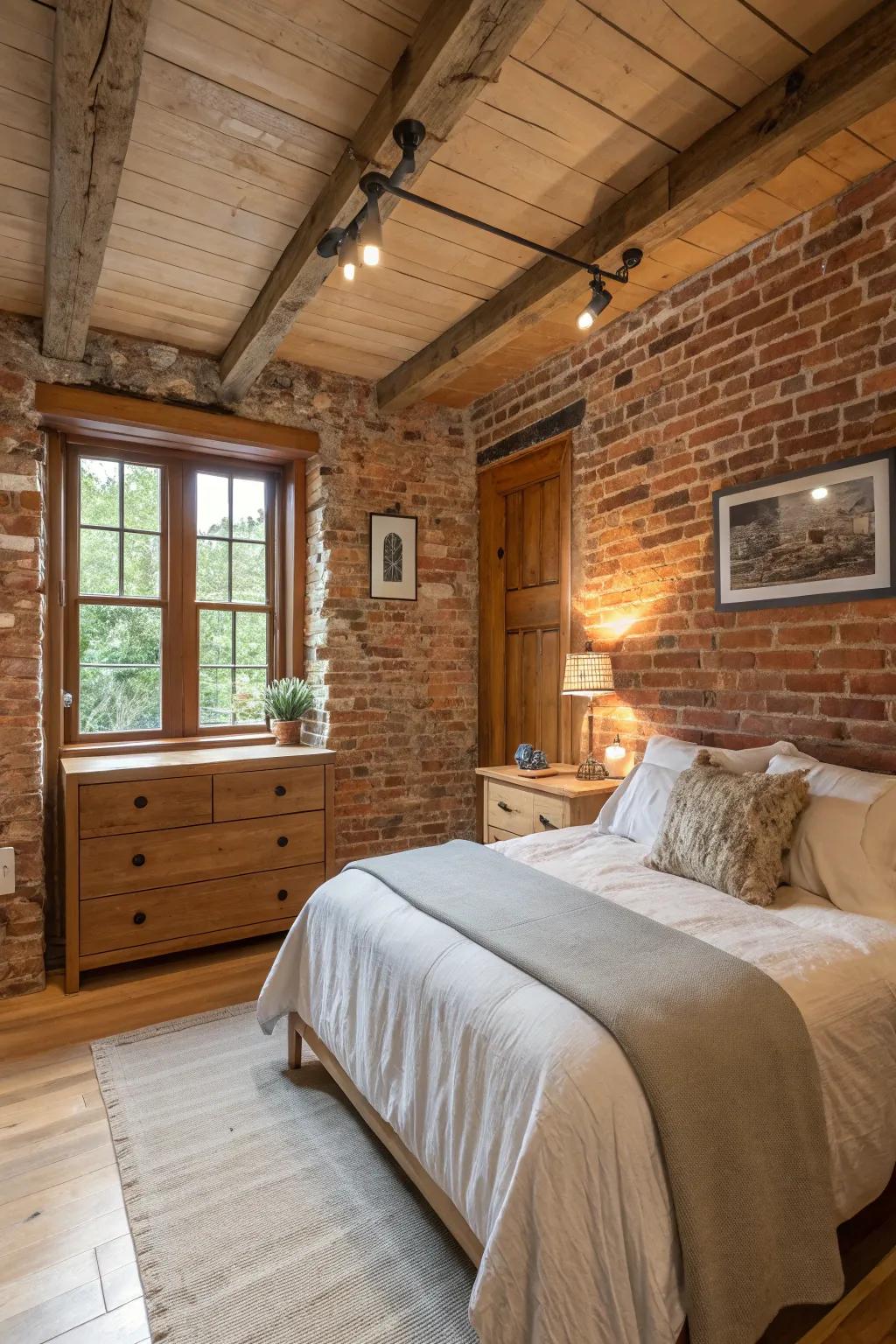 Natural accents like brick and wood introduce warmth and character.