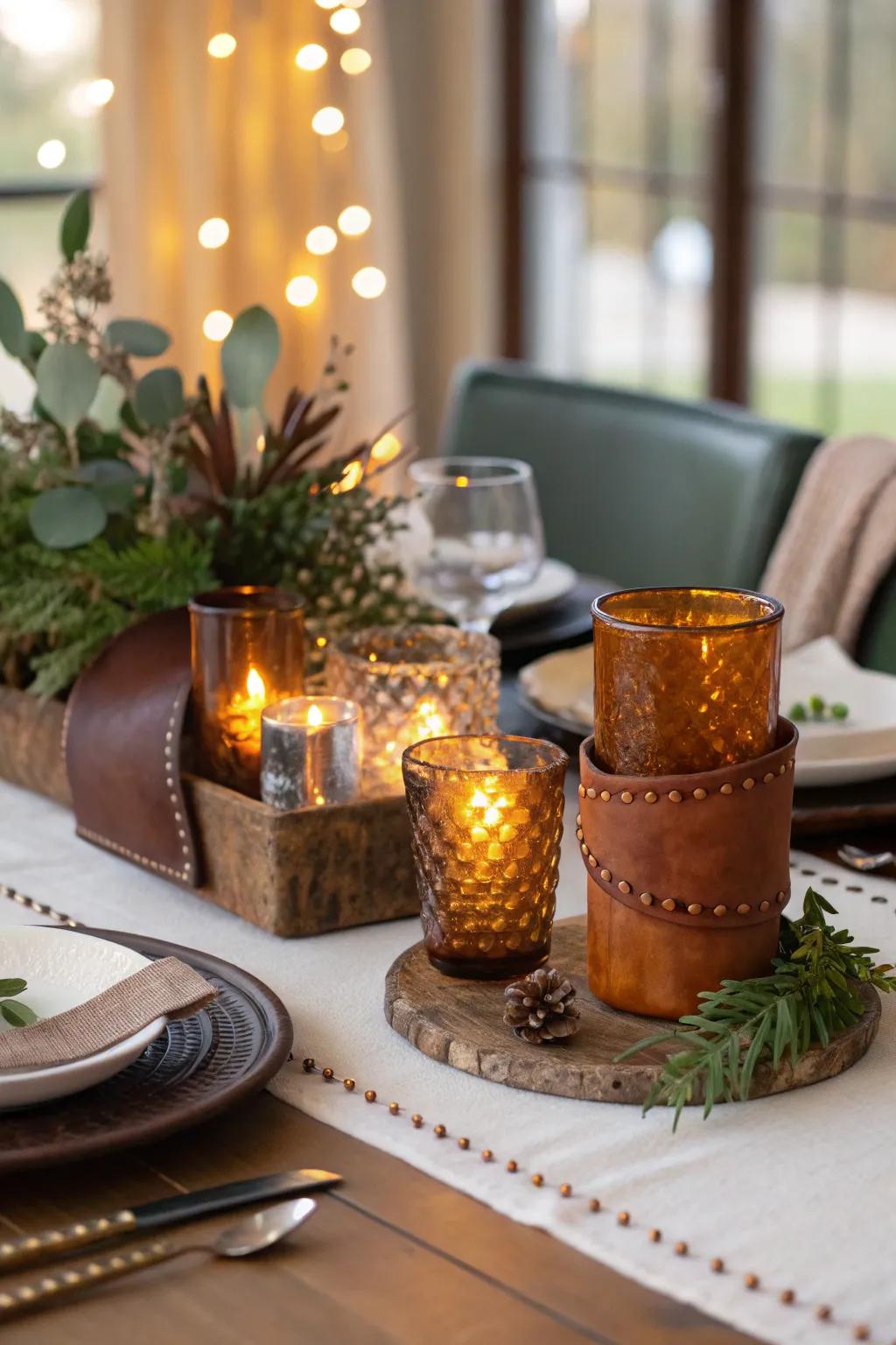 Leather and amber details bring warmth and luxury.