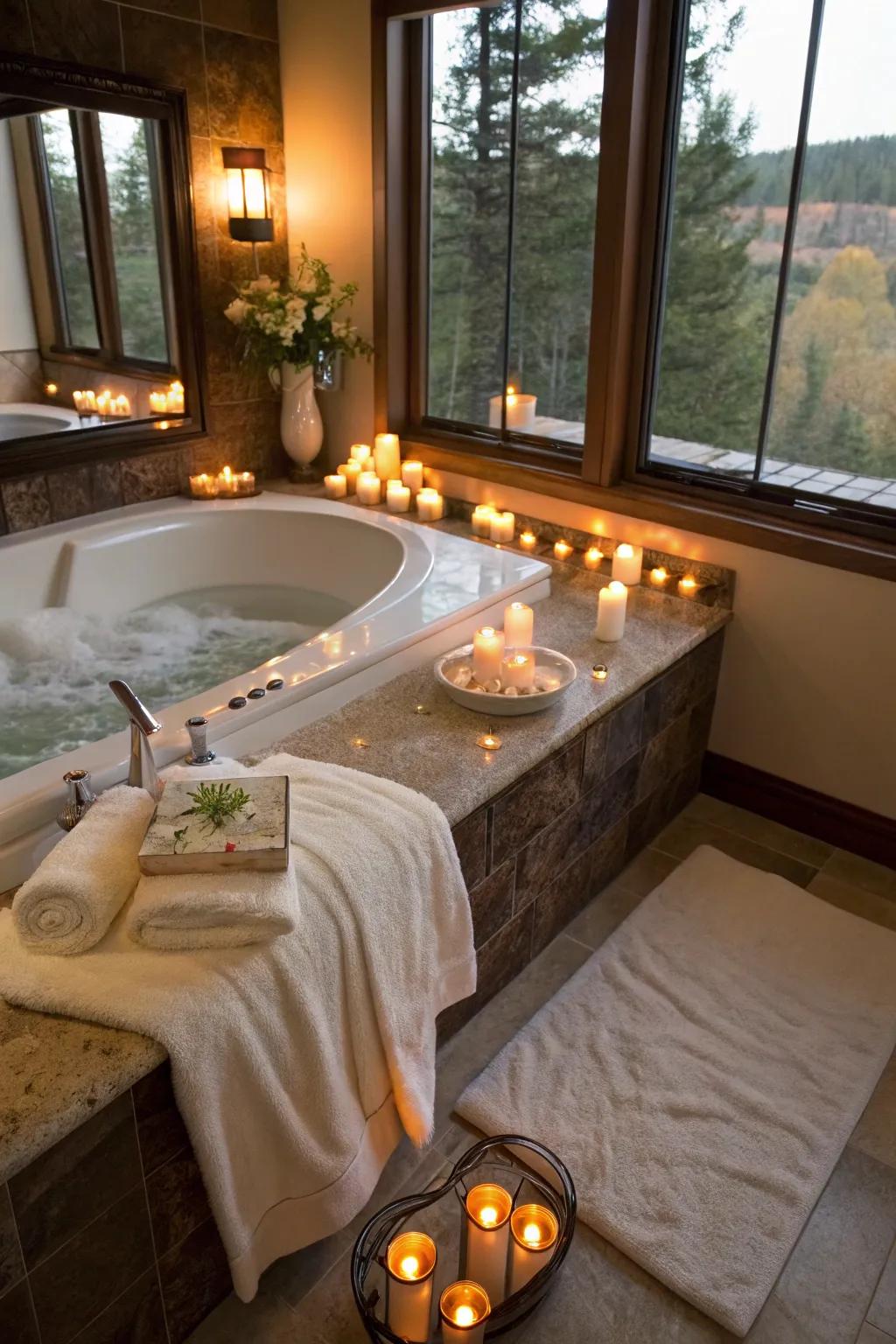 Warmth and convenience are accentuated with comfortable functions around the whirlpool tub.
