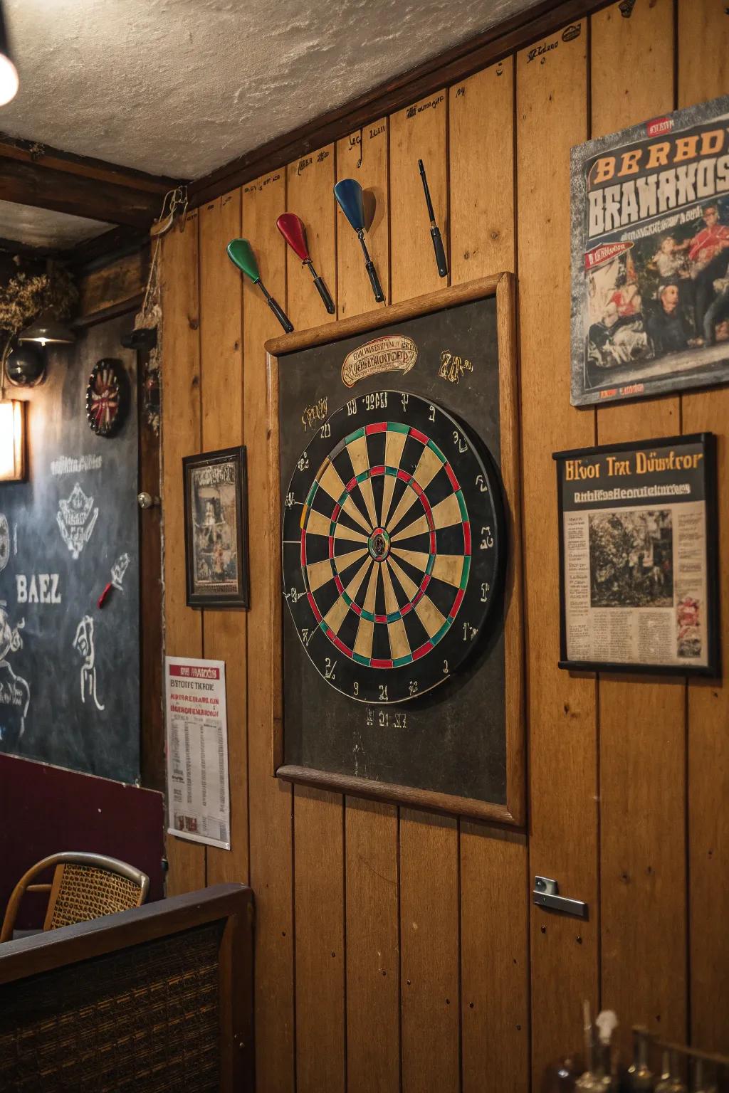 Incorporate a touch of playfulness and competition with a classic dartboard setup.