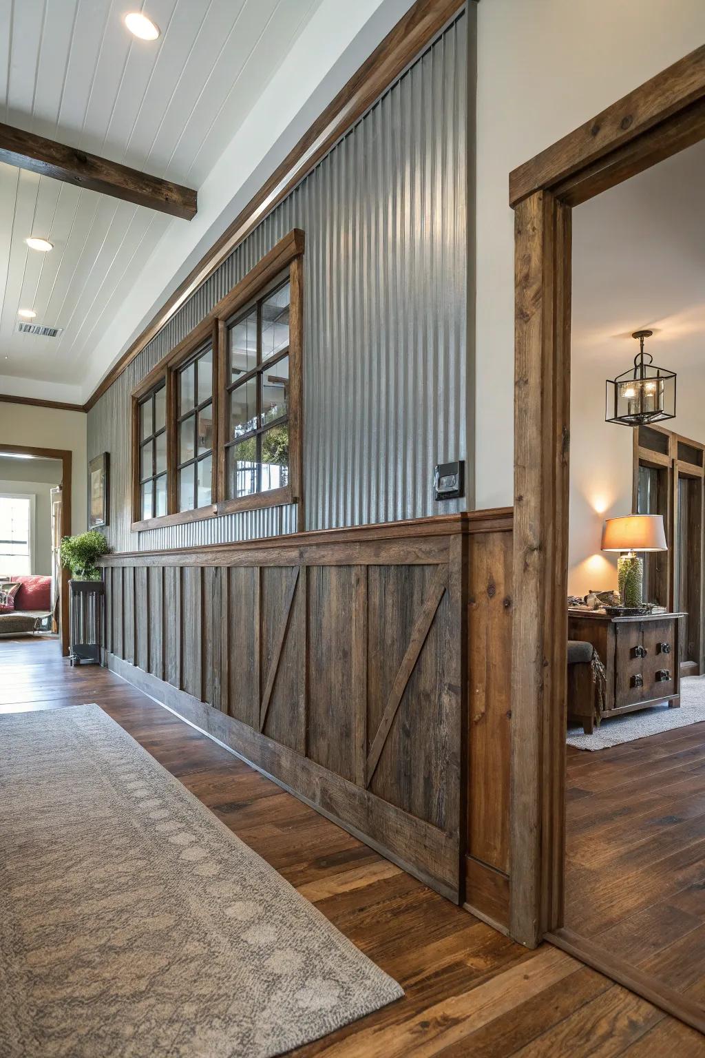 Combine metallic paneling with natural resources for a harmonious visual.