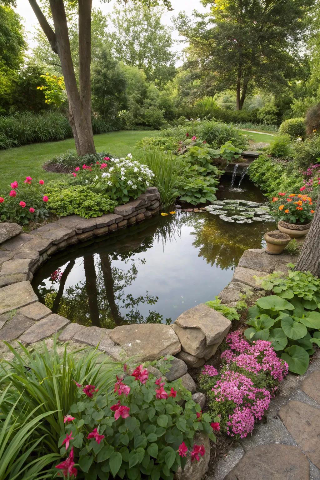 A mini pond blended perfectly into the garden landscape.