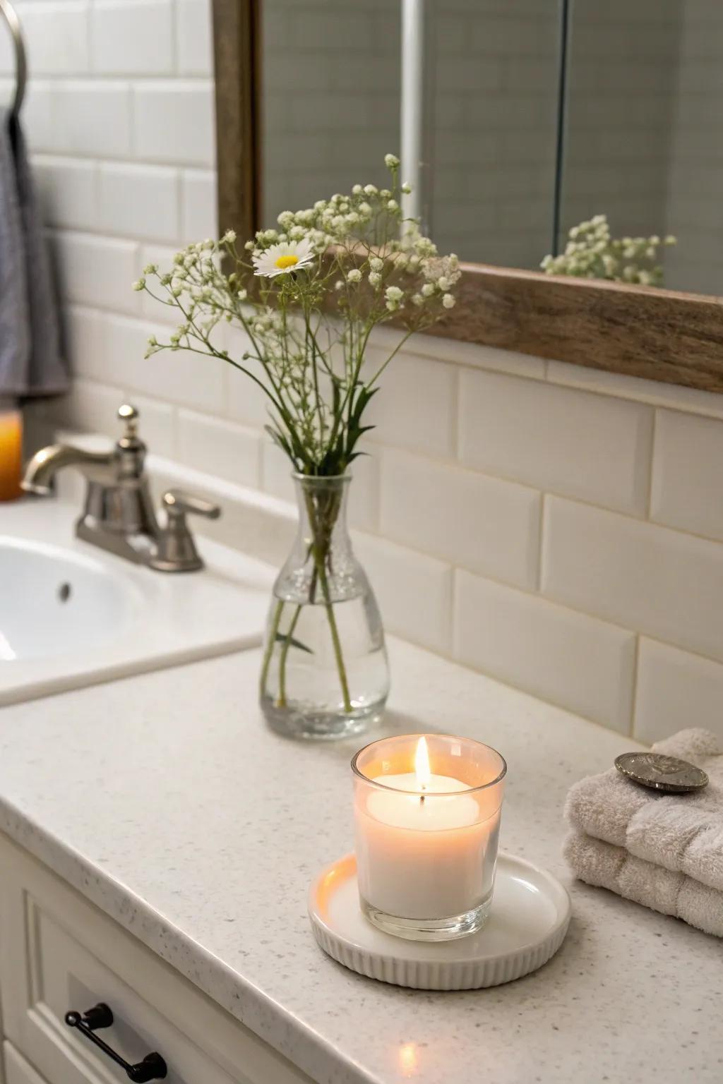 Subtle ornamentation enhances the bathroom's minimal aesthetic.