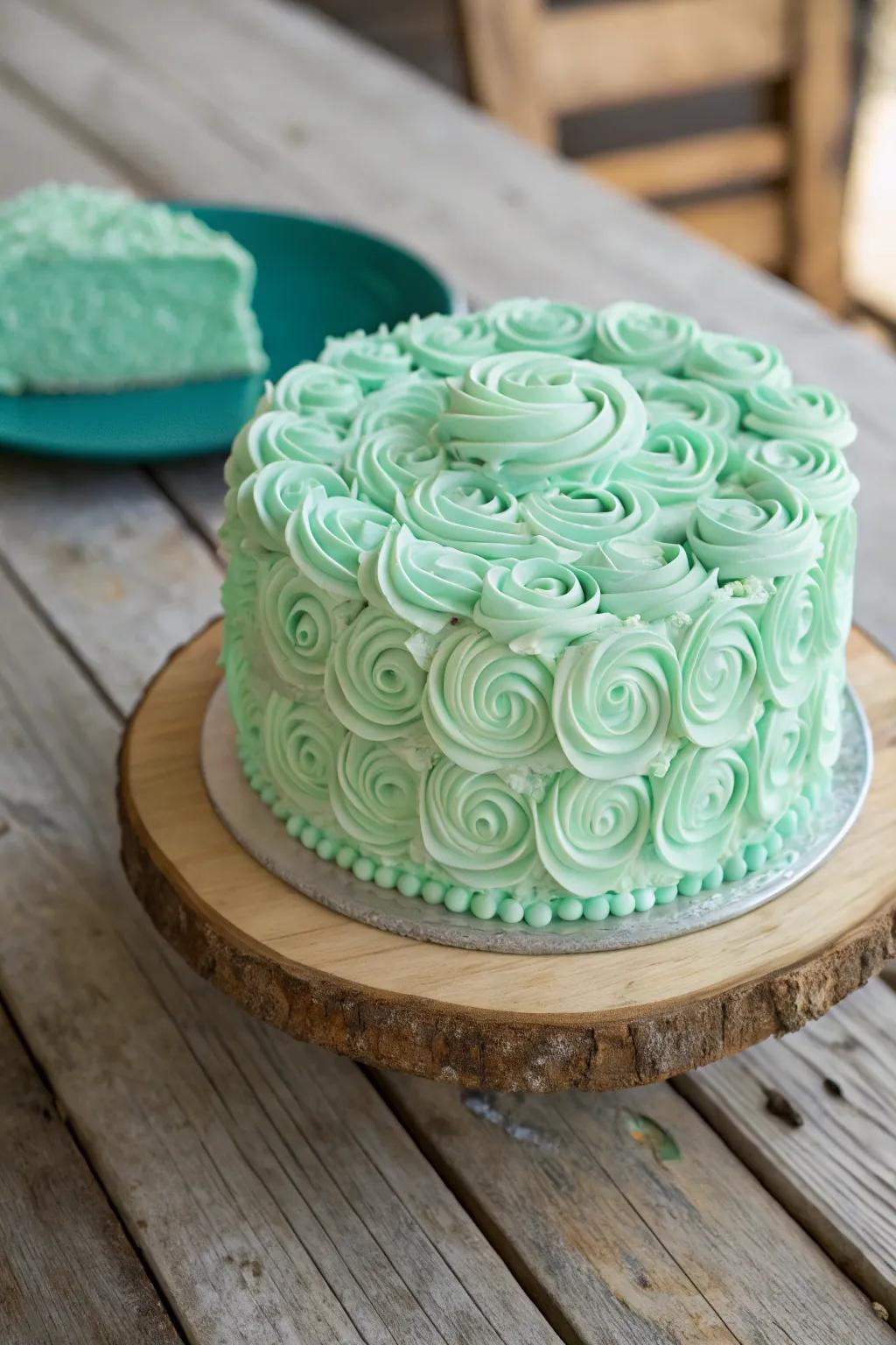 A chartreuse cake featuring stunning buttercream textures.