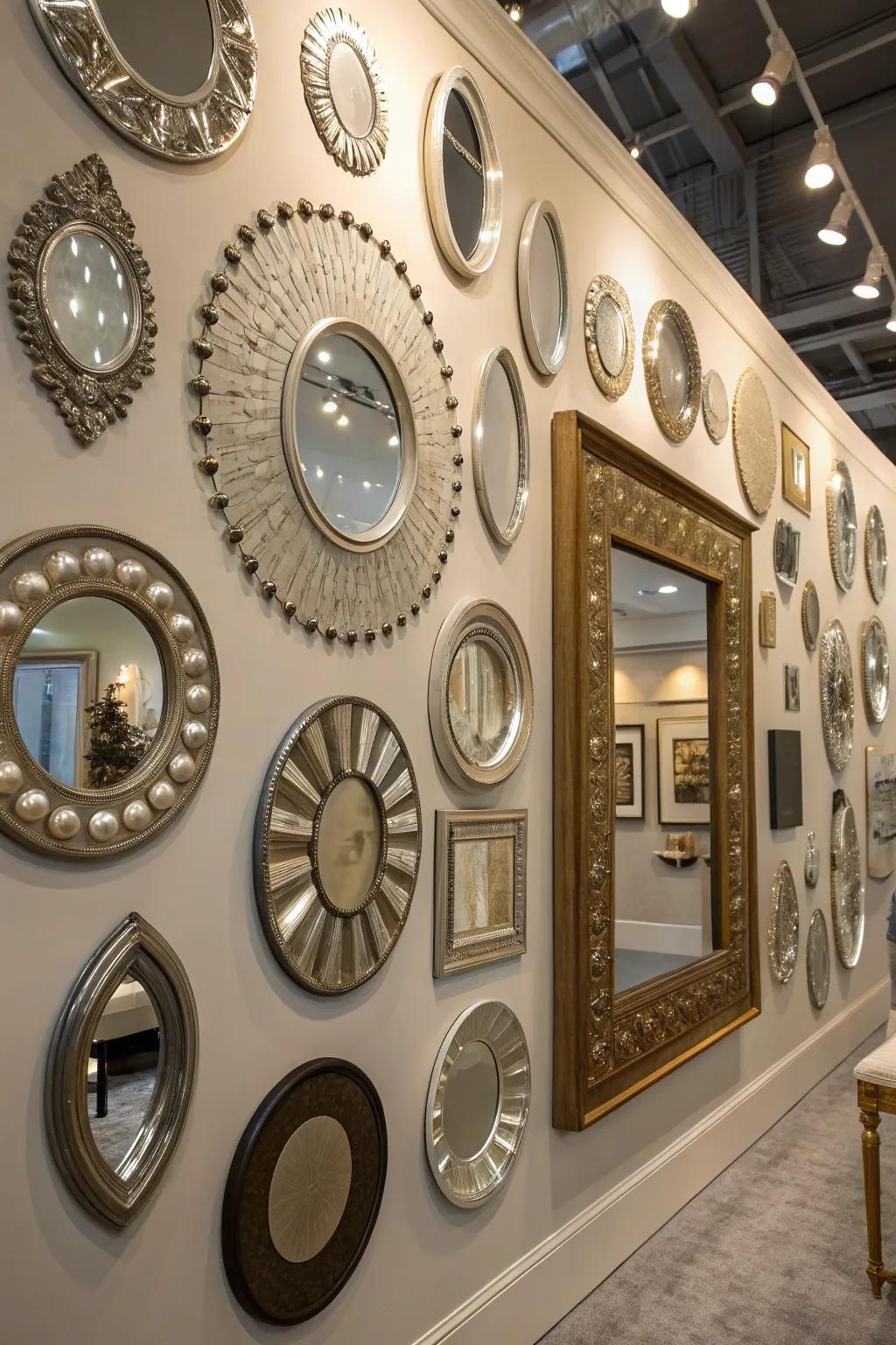 A mirror gallery wall adds individuality and visual interest.