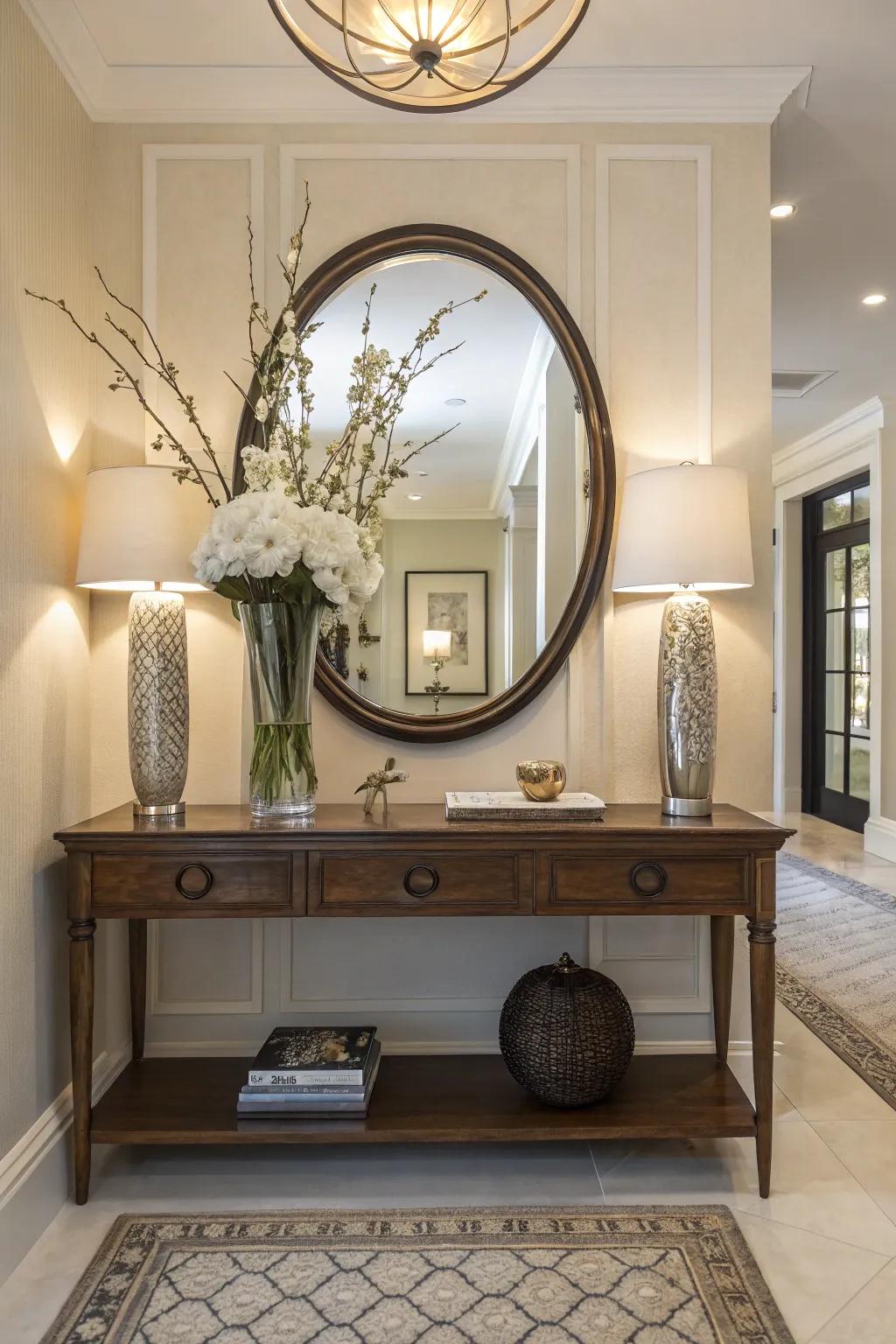 Mirrors in entryways amplify light and dimension.