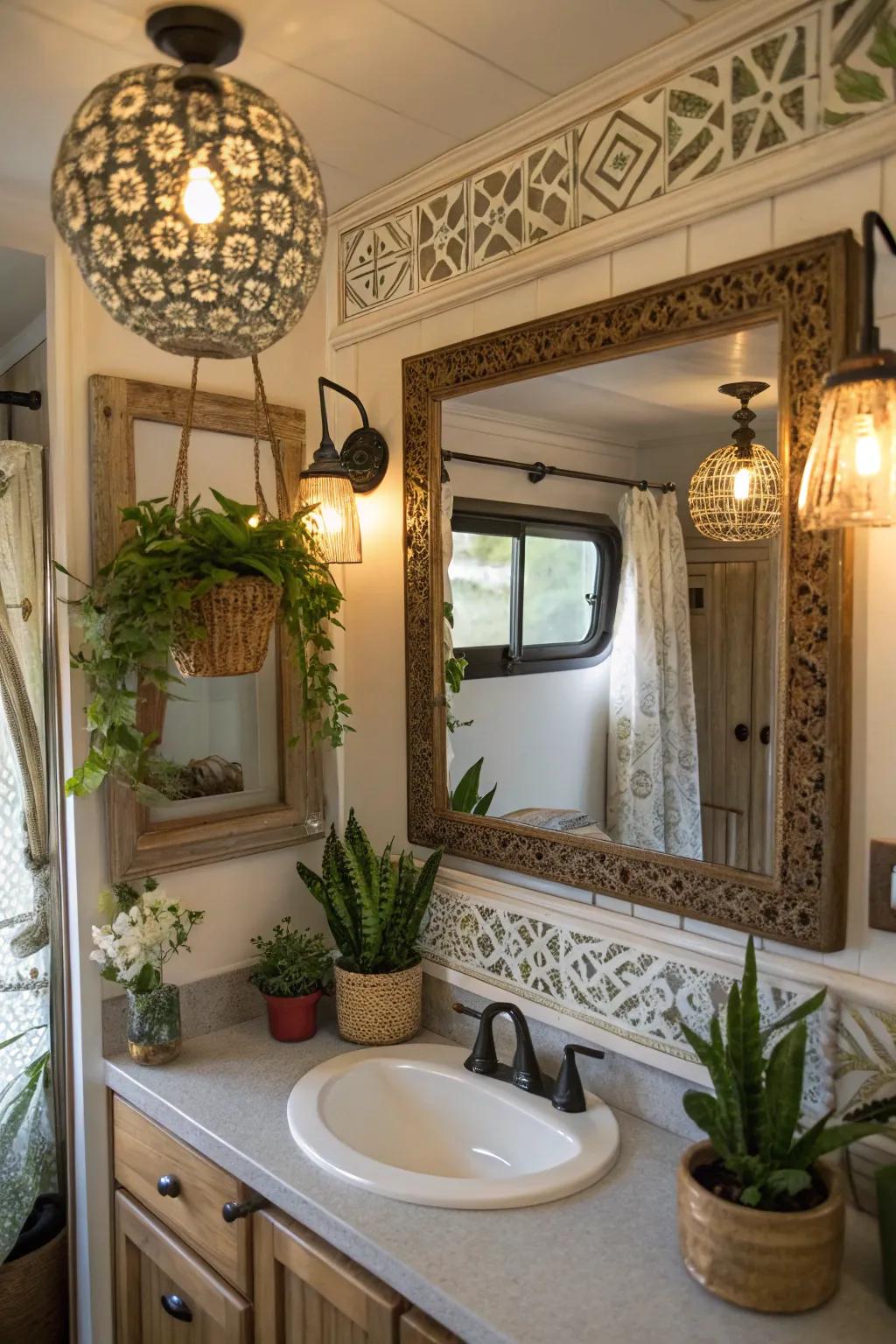 In this bathroom, decorative elements add personality and charm.