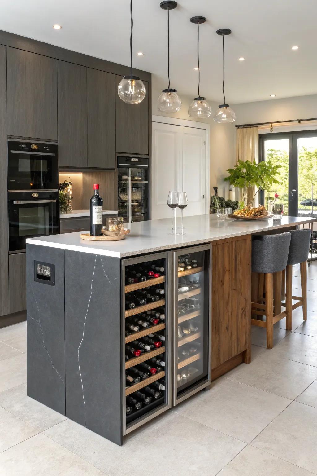 A stylish kitchen island tailored for wine enthusiasts.