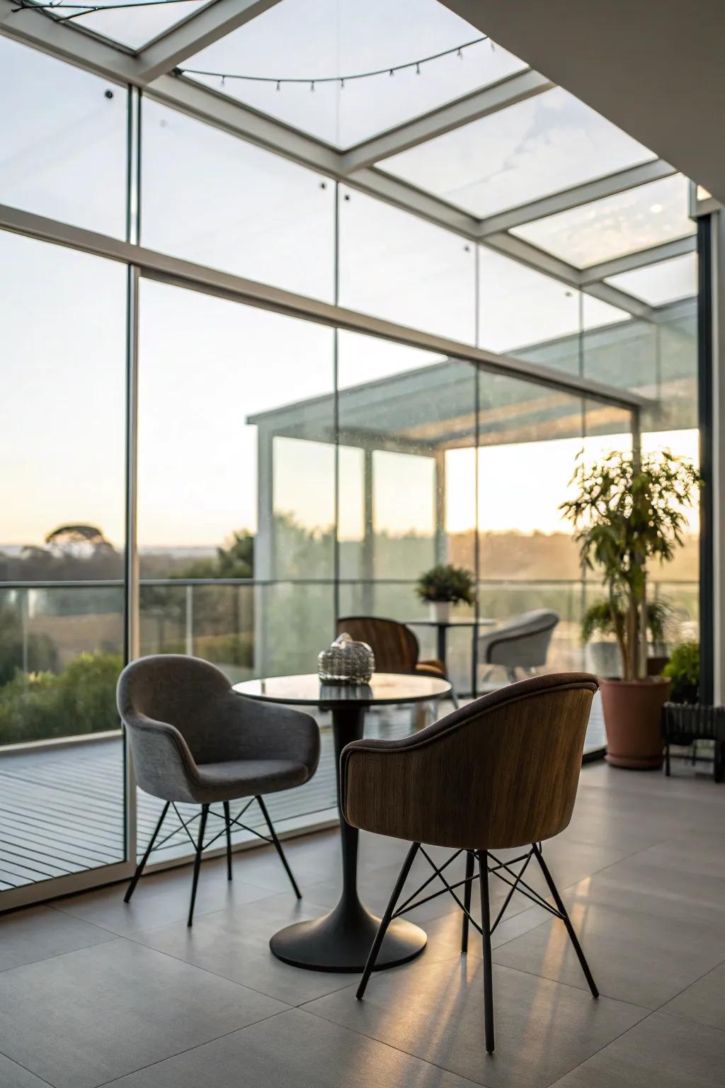 A glass-topped half wall maximizes both illumination and openness.