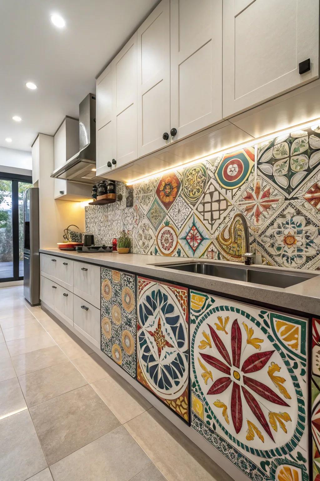 Shaped mosaics transform your kitchen into a work of art.
