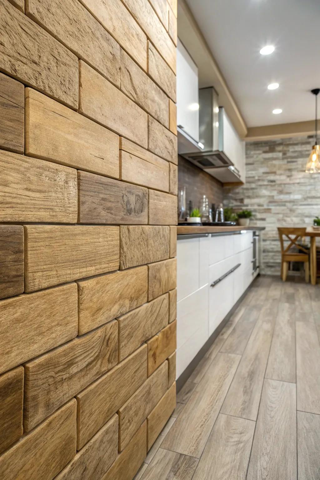 Wood-look tiles offer an organic feel with minimal maintenance.