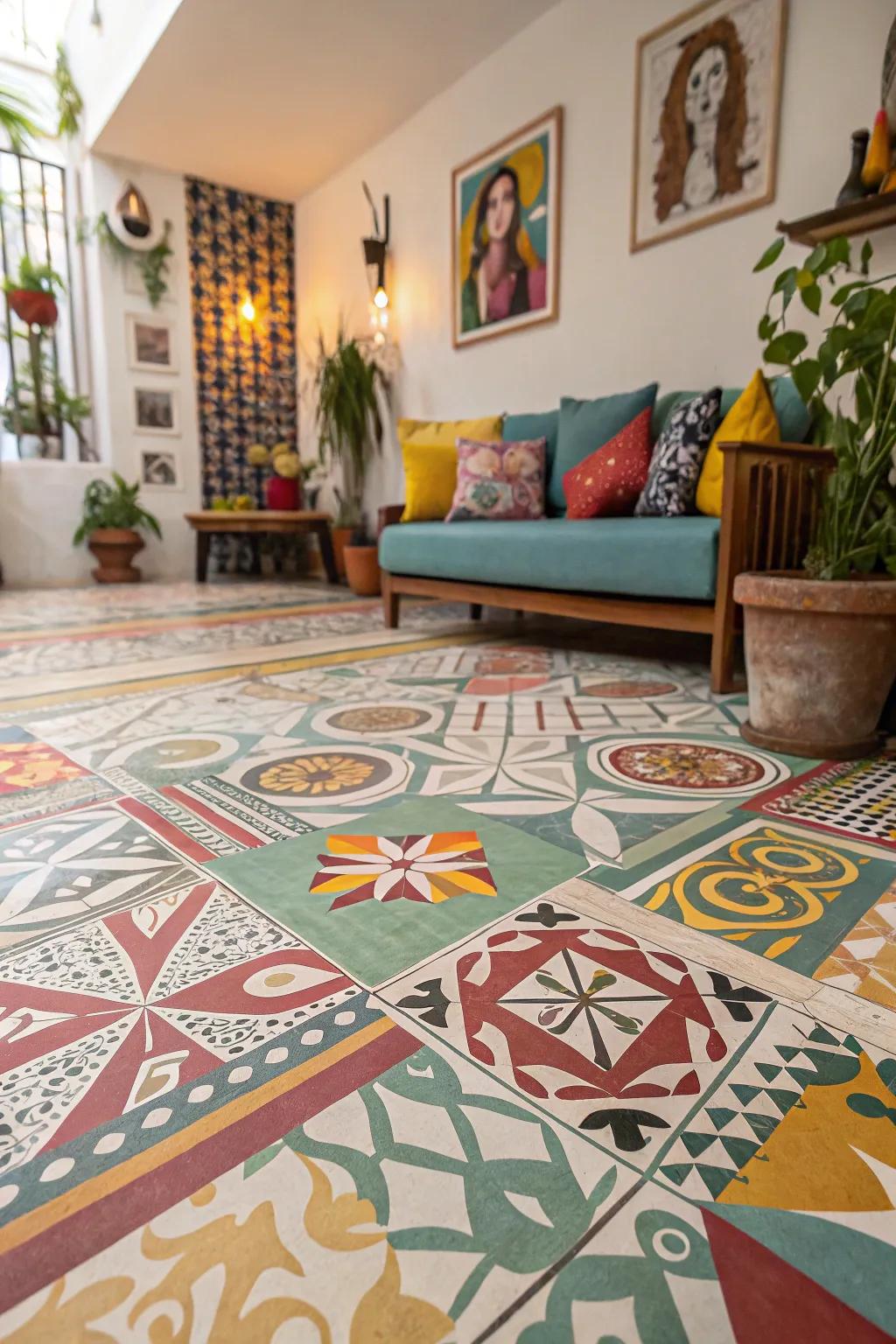 Infuse character with patterned tile flooring.