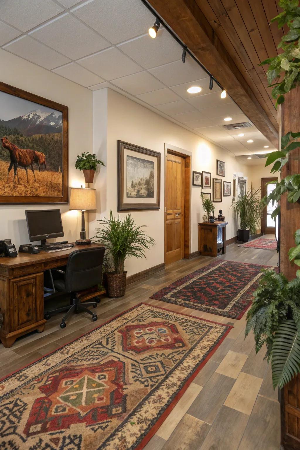 Ornamental details add personality and warmth to a rustic office.