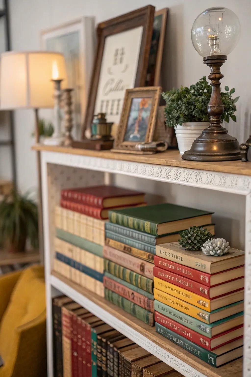 Achieve sophistication with horizontally stacked books.