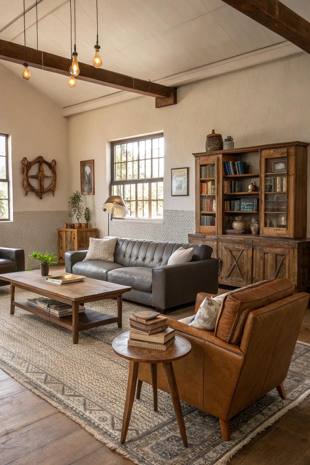 A great balance of modern and rustic furniture.