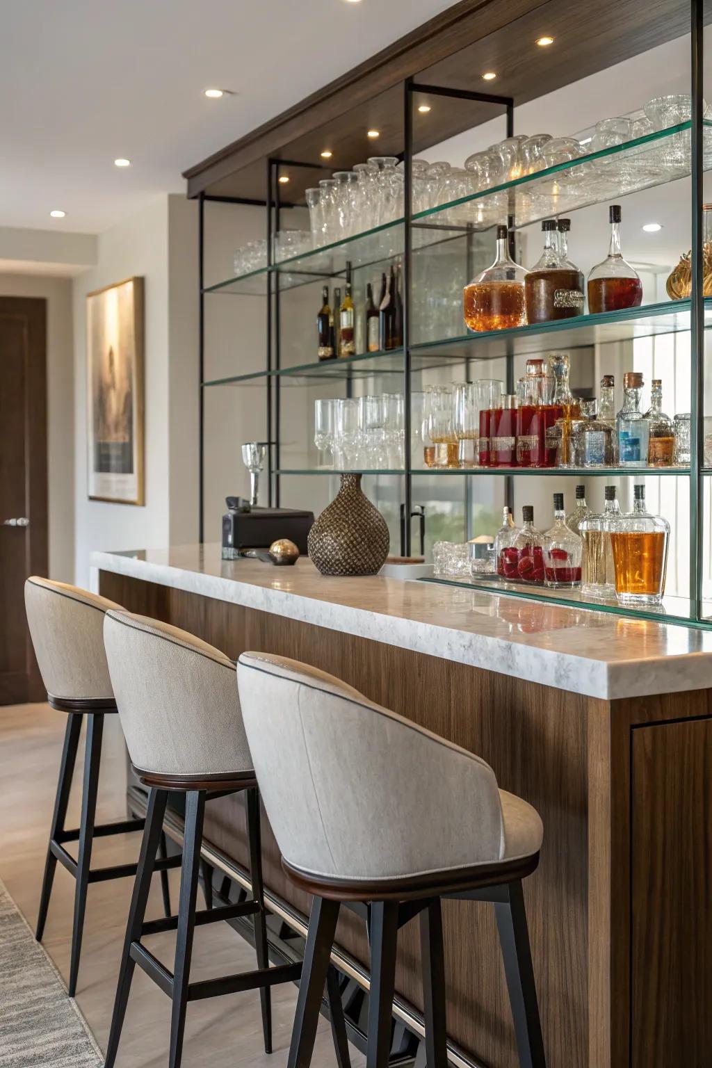 A fashionable bar setting becomes the focal point of your speakeasy area.