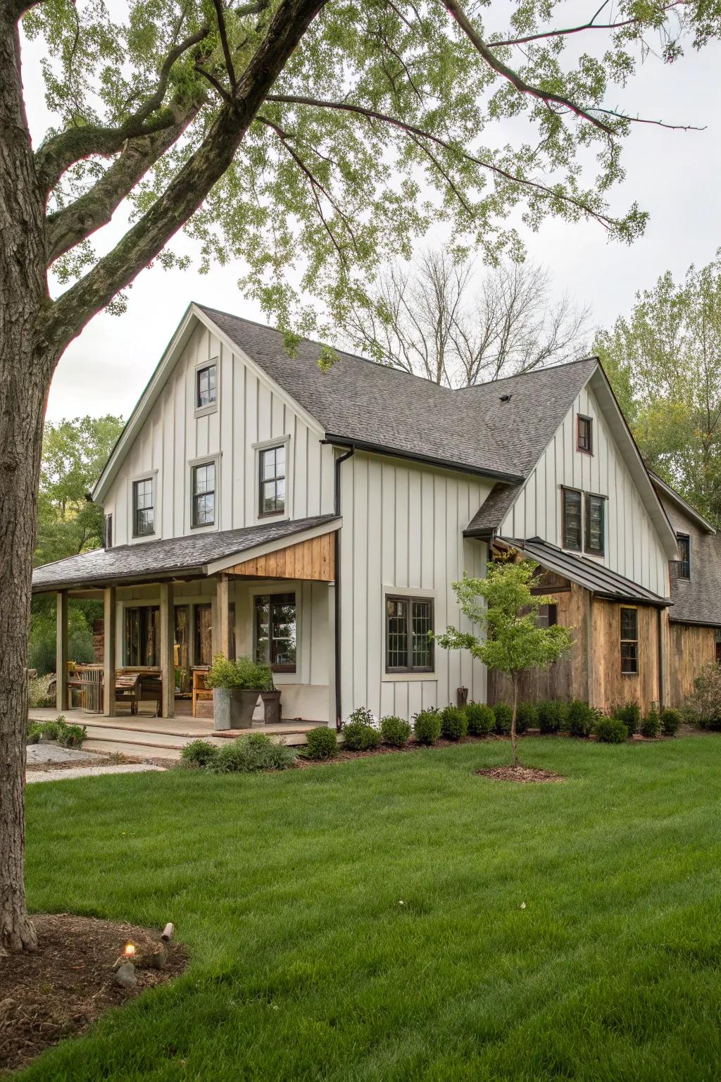 Country charm highlighted by board and batten cladding