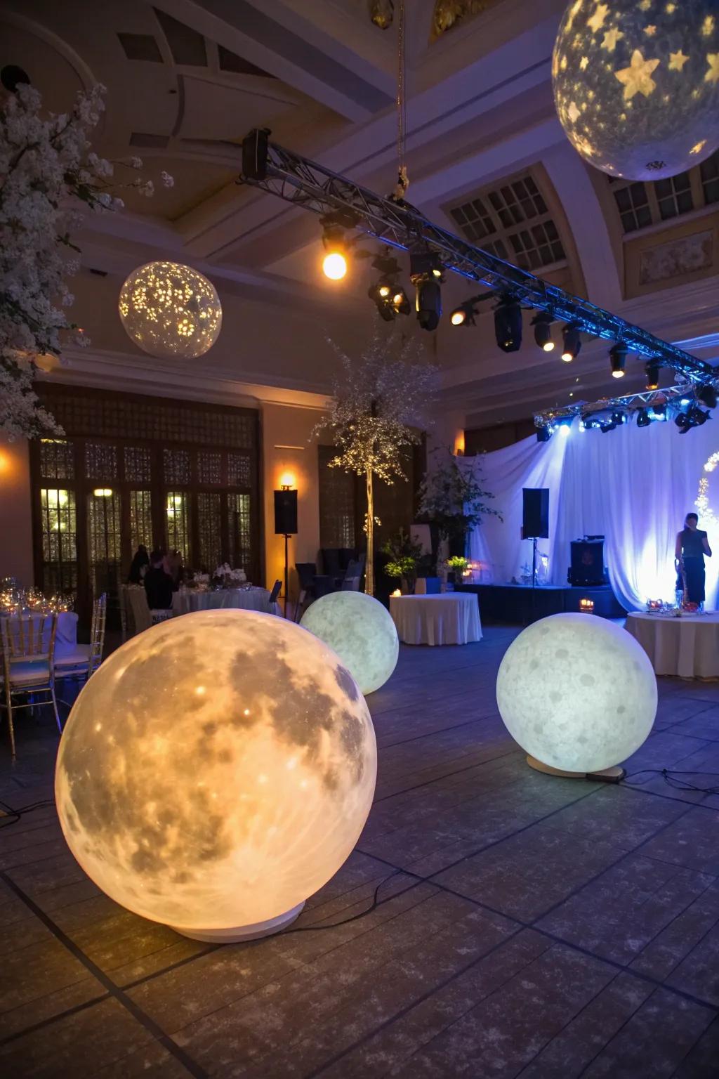 Moon-shaped decor brings playfulness and charm to the atmosphere.