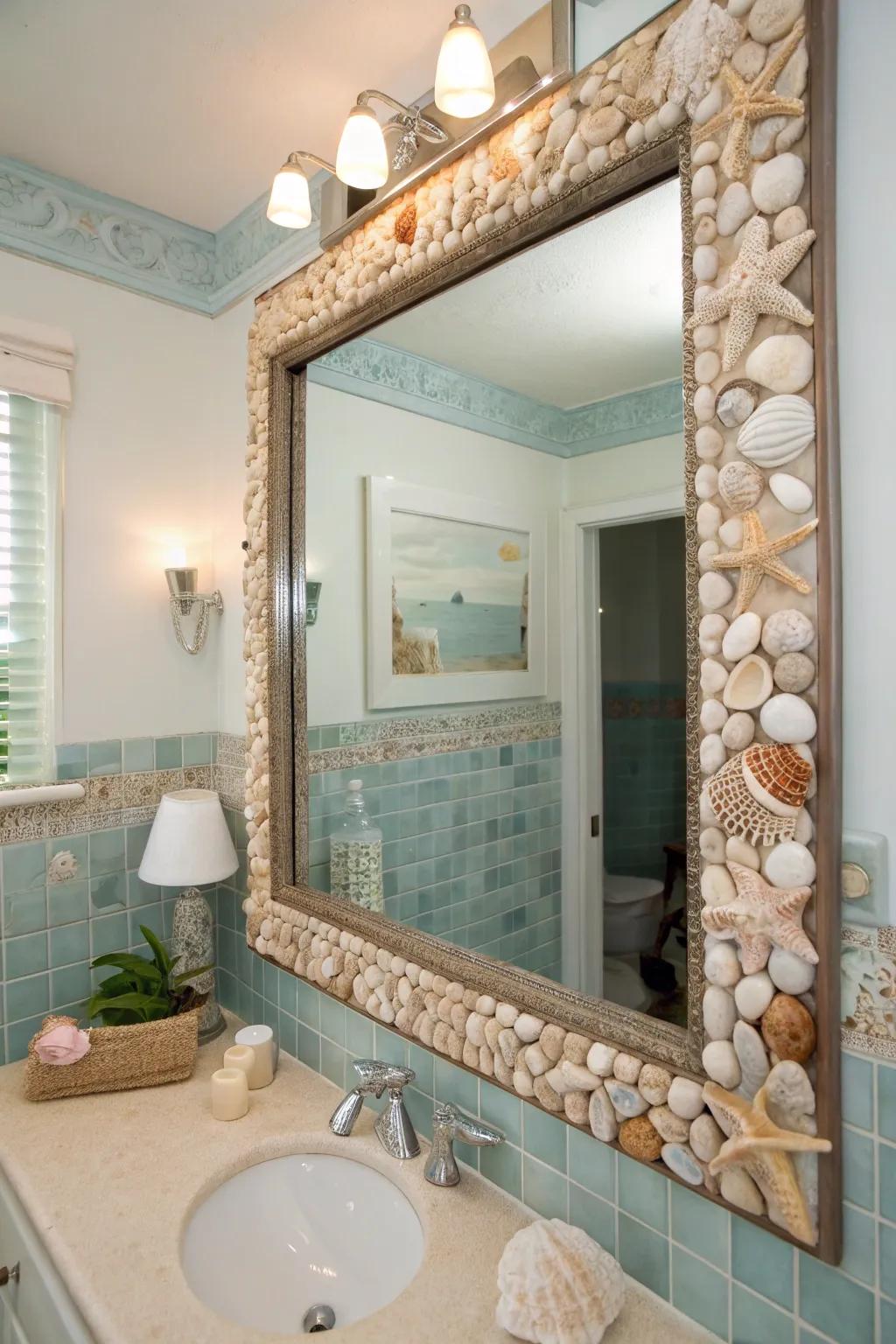 Seashell mosaics infuse a hint of the ocean indoors.