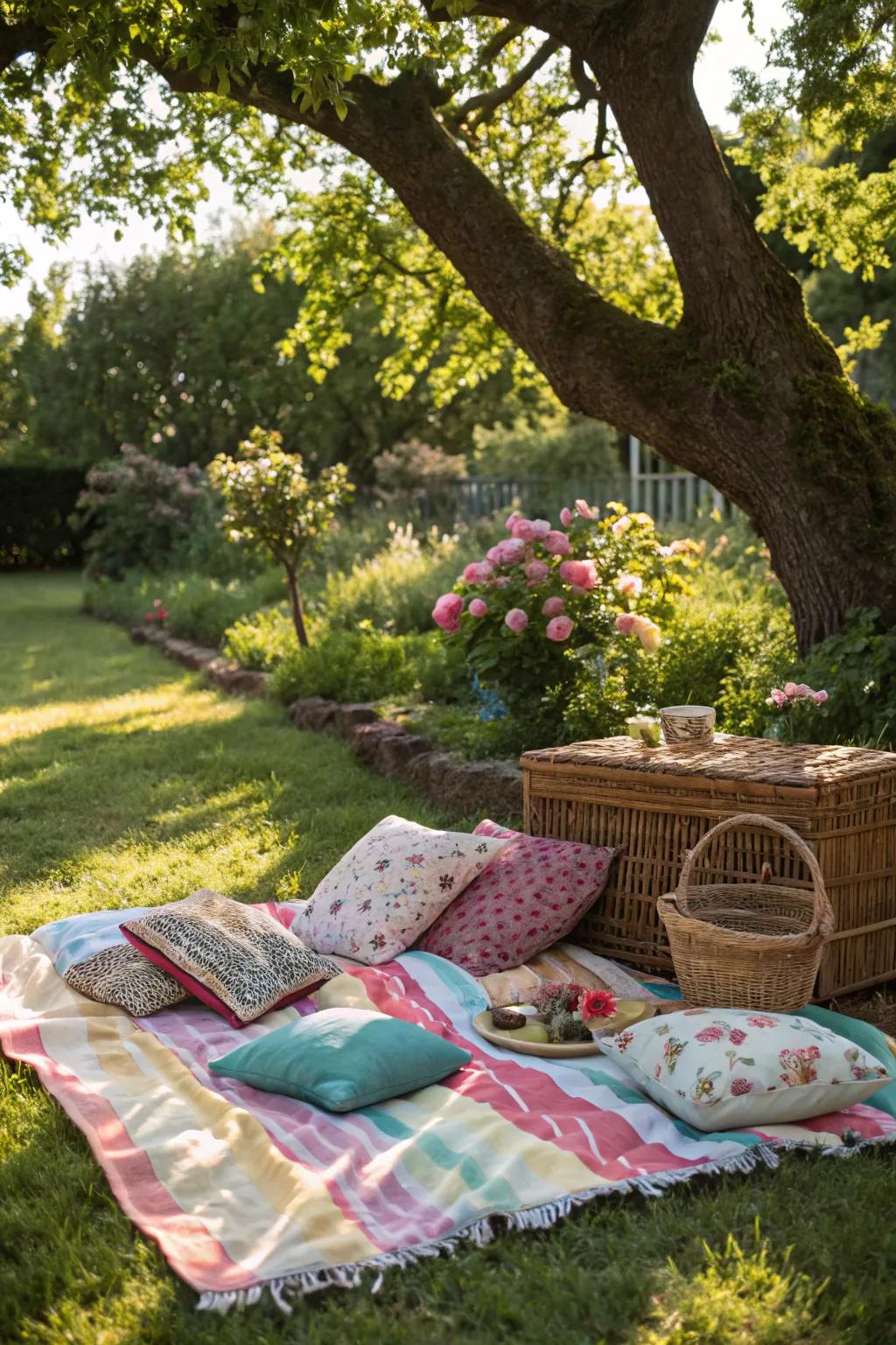 An outdoor picnic setup provides a delightful Mother's Day gathering.