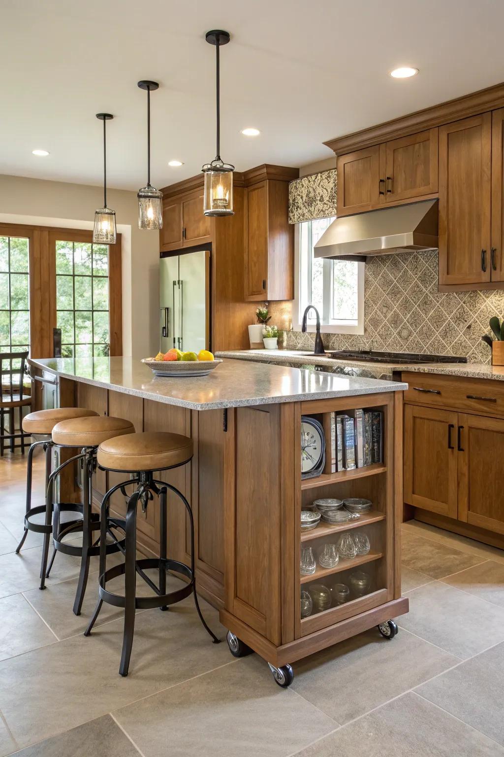 A multipurpose island with a breakfast bar