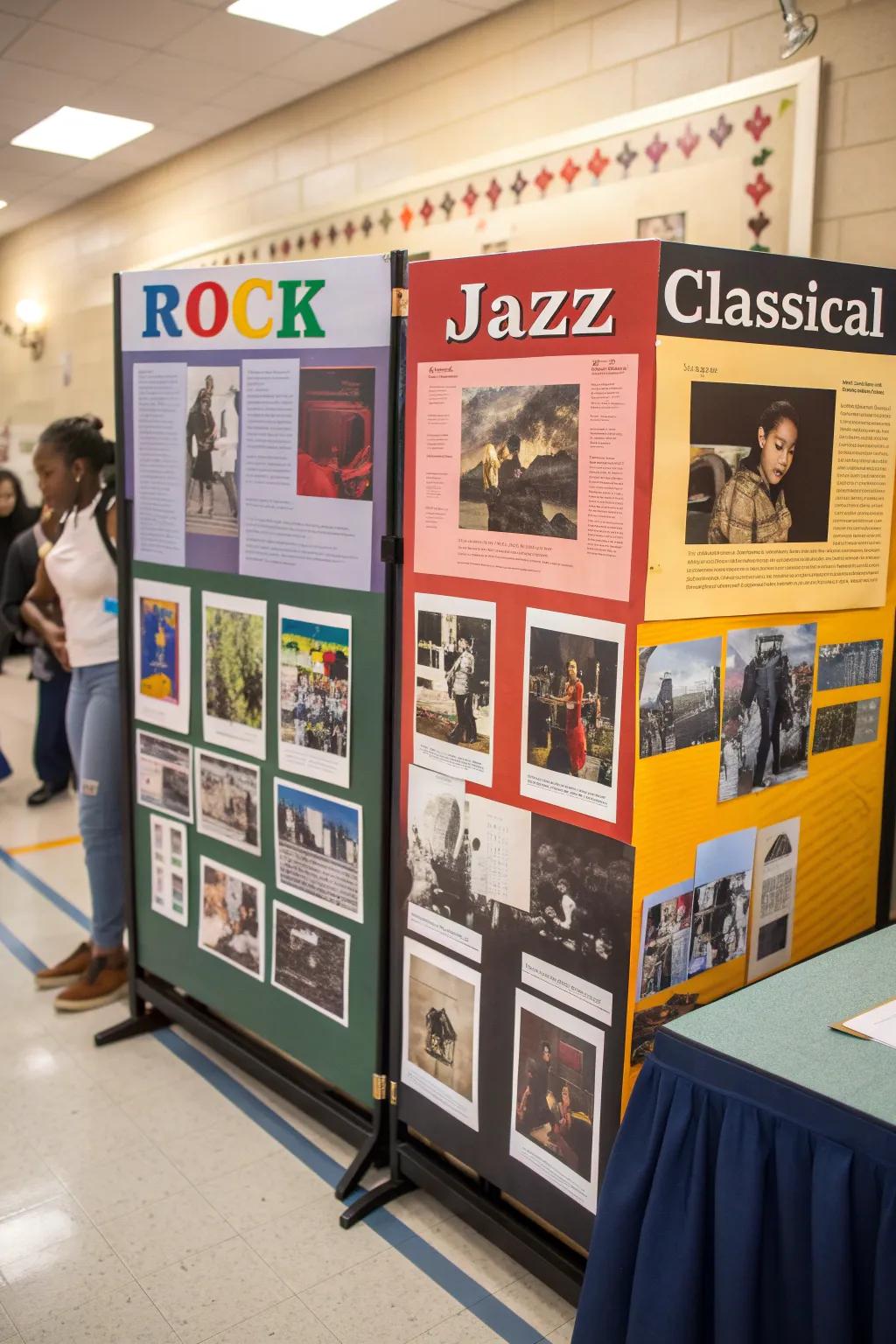 A display board showcasing diverse musical styles.