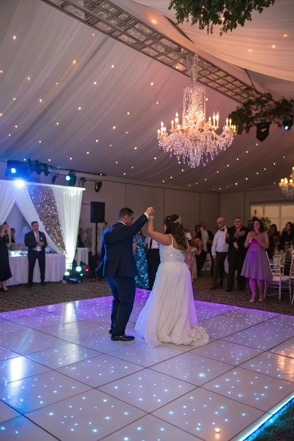 A customized dancing area with special lighting effects.