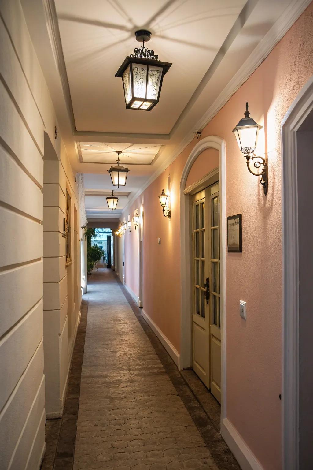 Subdued, diffused illumination cultivates a snug environment throughout confined areas.