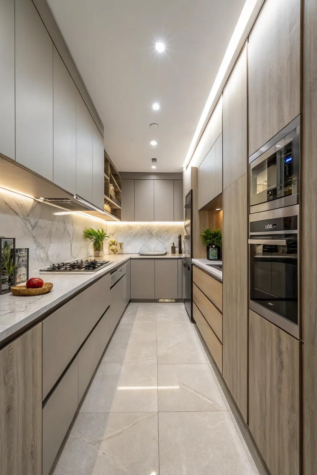 Elegant slim cabinets harmoniously integrated into a modern kitchen design.