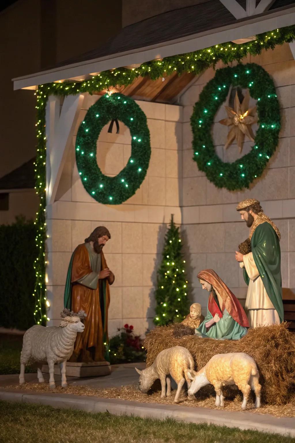 Holiday garlands infuse your nativity with holiday delight.