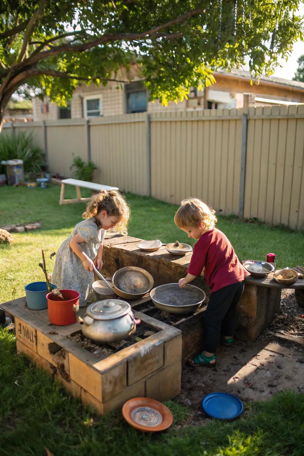 Mud kitchens inspire unlimited tactile creativity.