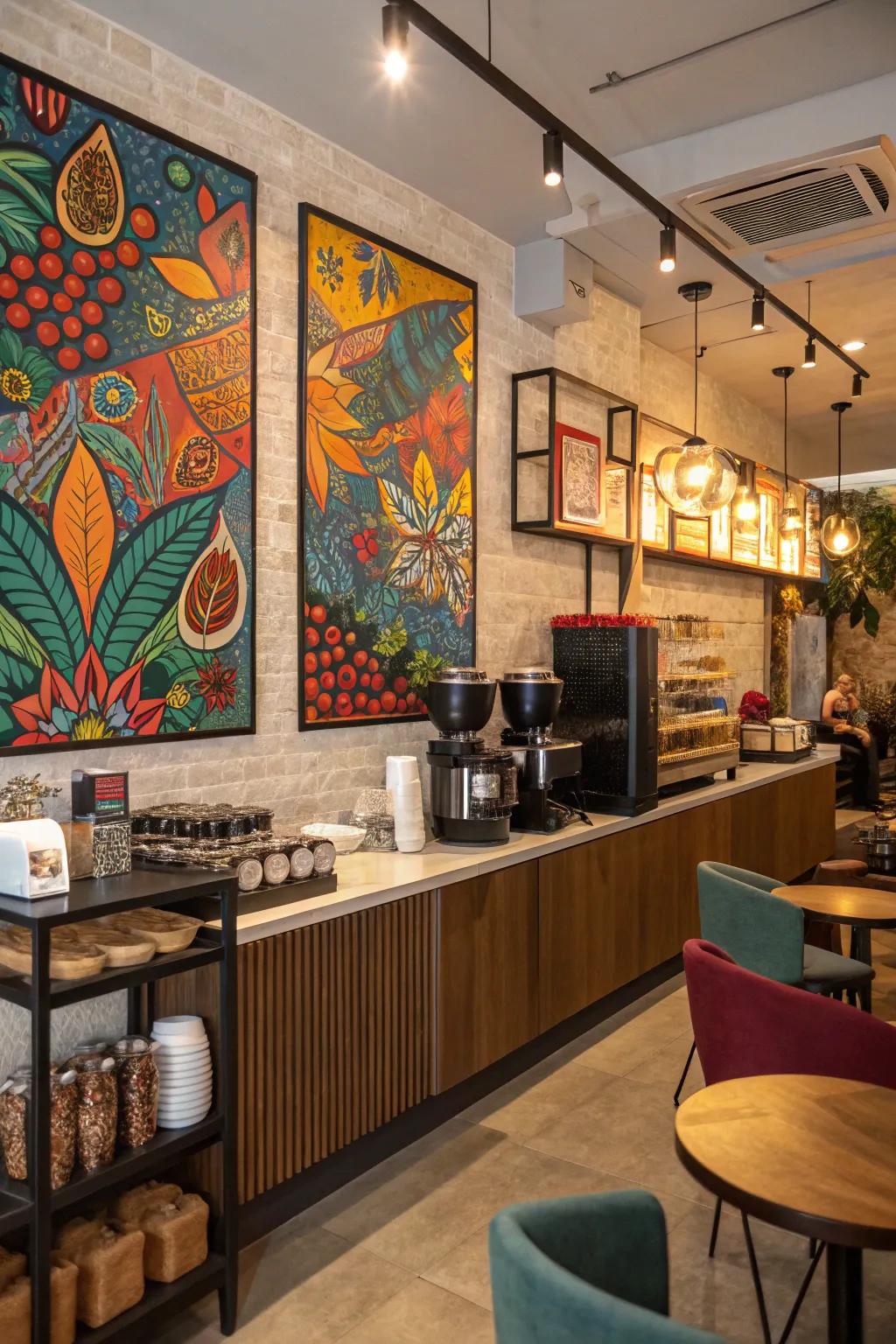 Integrate artwork to transform your coffee station into a hub of creativity.