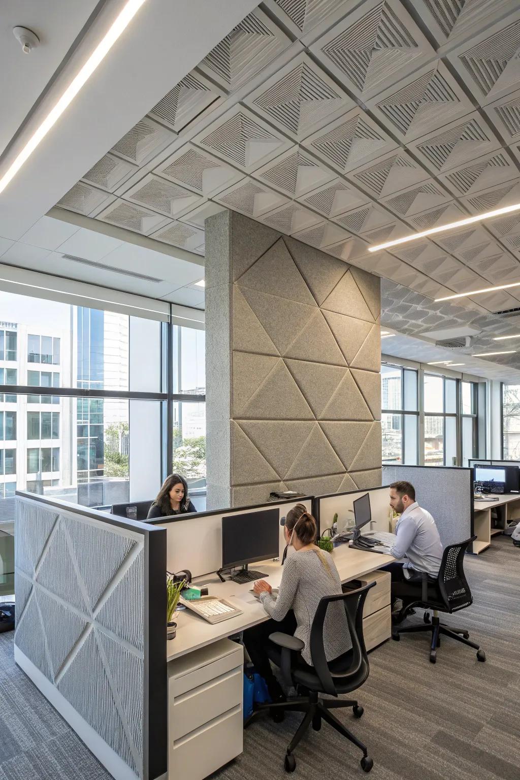 Sound dampening boards assist in crafting tranquil zones in busy office environments.