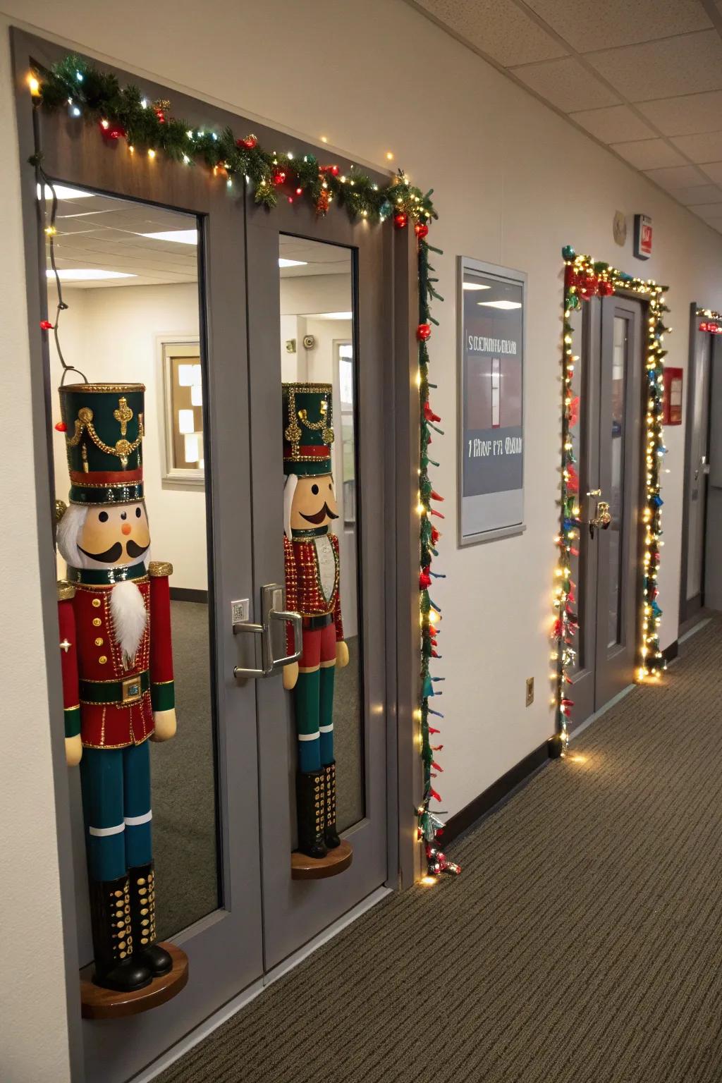 Traditional Nutcracker decor contributes an elegant holiday accent.
