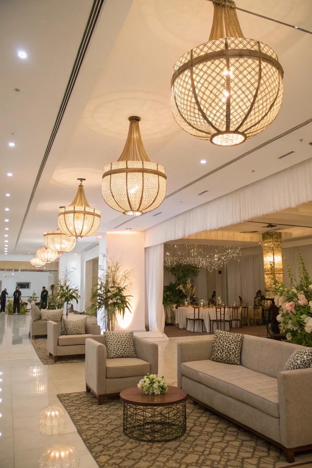 Develop an inviting reception area using stylish pendant lighting.